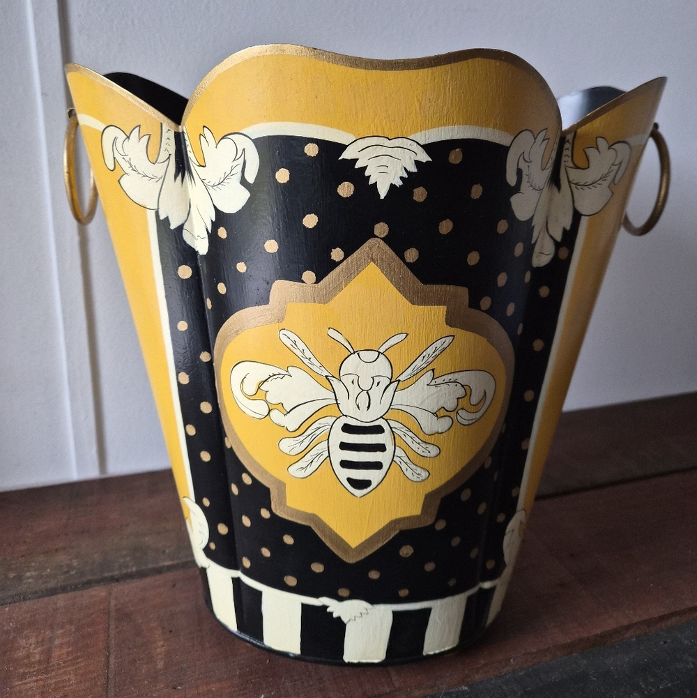 MacKenzie-Childs Hand-Painted Yellow and Black Bee Motif Vase